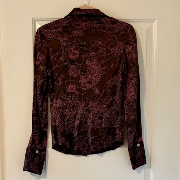 Trina Turk Brown & Pink Floral Silk Stretch Blouse Size Small - Picture 2 of 11